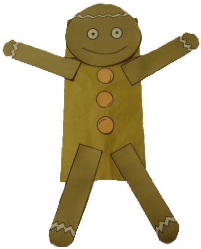 Free Gingerbread Lunch Bag Craft Cutout Printable Template by Church House Collection- Christmas Crafts for Sunday School or Children's Church